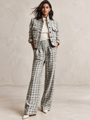 Women's Tweed Wide Leg Pants High Waist Pleated Plaid Textured Trousers With Pockets Fall Casual Bottoms ZMZ1818I0YZH