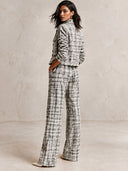 Women's Tweed Wide Leg Pants High Waist Pleated Plaid Textured Trousers With Pockets Fall Casual Bottoms ZMZ1818I0YZH