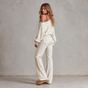 Women's Sporty Casual Off-Shoulder Loose Sweatshirt And Flared Pants Two-Piece Set ZMZ1849I3XT