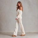 Women's Sporty Casual Off-Shoulder Loose Sweatshirt And Flared Pants Two-Piece Set ZMZ1849I3XT