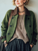 Women's Classic Green Faux Wool Double-Breasted Jacket ZMZ1897I6SWL