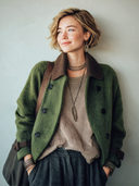 Women's Classic Green Faux Wool Double-Breasted Jacket ZMZ1897I6SWL