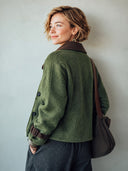 Women's Classic Green Faux Wool Double-Breasted Jacket ZMZ1897I6SWL