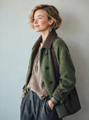 Women's Classic Green Faux Wool Double-Breasted Jacket ZMZ1897I6SWL