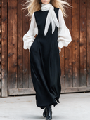 Women's Vintage Casual Color-Block Long-Sleeve Maxi Dress ZMZ1860I4ZJY