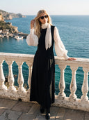 Women's Vintage Casual Color-Block Long-Sleeve Maxi Dress ZMZ1860I4ZJY