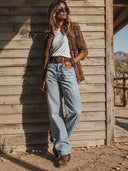 Women's Retro Casual Western Style Leopard Print Fringed Lapel Shirt Jacket ZMZ1895I3ZJY
