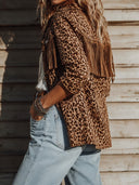 Women's Retro Casual Western Style Leopard Print Fringed Lapel Shirt Jacket ZMZ1895I3ZJY