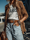 Women's Retro Casual Western Style Leopard Print Fringed Lapel Shirt Jacket ZMZ1895I3ZJY