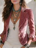Women's French-style Elegant Velvet-cuff Blazer With Ruffles And Single-breasted Closure ZMZ1867I3ZYY