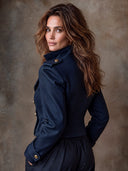 Women's Minimalist Navy Double-breasted Military-style Cropped Jacket ZMZ1882I4XT