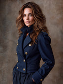 Women's Minimalist Navy Double-breasted Military-style Cropped Jacket ZMZ1882I4XT