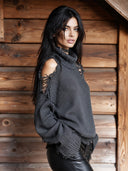 Women's Retro Casual Loose Cotton Yarn Ripped Frayed Edge Western Style Pullover Long-Sleeved Sweater ZMZ1858I5ZJY