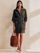 Women's Olive Faux Suede Safari Shirt Dress With Drawstring Waist ZMZ1824I7YZH