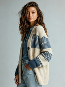 Women's Vintage Casual Striped Knit Cardigan ZMZ1808I3XT