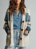 Women's Vintage Casual Striped Knit Cardigan ZMZ1808I3XT