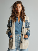 Women's Vintage Casual Striped Knit Cardigan ZMZ1808I3XT
