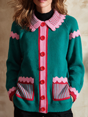 Women's Color-Block Casual Single-Breasted Knit Cardigan ZMZ1837I0XT