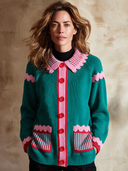 Women's Color-Block Casual Single-Breasted Knit Cardigan ZMZ1837I0XT