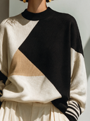Women's Classic Casual Loose-Fit Turtleneck Long-Sleeve Sweater With Multicolor Color-Blocking ZMZ1880I3ZYY