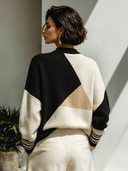 Women's Classic Casual Loose-Fit Turtleneck Long-Sleeve Sweater With Multicolor Color-Blocking ZMZ1880I3ZYY