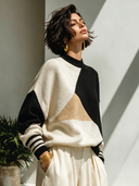 Women's Classic Casual Loose-Fit Turtleneck Long-Sleeve Sweater With Multicolor Color-Blocking ZMZ1880I3ZYY