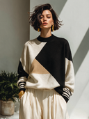 Women's Classic Casual Loose-Fit Turtleneck Long-Sleeve Sweater With Multicolor Color-Blocking ZMZ1880I3ZYY