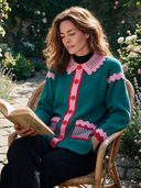 Women's Color-Block Casual Single-Breasted Knit Cardigan ZMZ1837I0XT