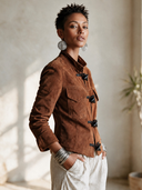 Women's Vintage Western-Style Faux Suede Jacket With Stand Collar And Toggle Fastenings ZMZ1788I2ZYY