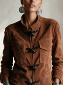 Women's Vintage Western-Style Faux Suede Jacket With Stand Collar And Toggle Fastenings ZMZ1788I2ZYY