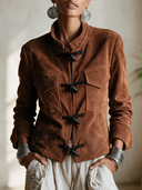Women's Vintage Western-Style Faux Suede Jacket With Stand Collar And Toggle Fastenings ZMZ1788I2ZYY