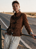 Women's Vintage Western-Style Faux Suede Jacket With Stand Collar And Toggle Fastenings ZMZ1788I2ZYY