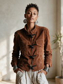 Women's Vintage Western-Style Faux Suede Jacket With Stand Collar And Toggle Fastenings ZMZ1788I2ZYY