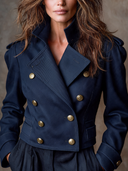 Women's Minimalist Navy Double-breasted Military-style Cropped Jacket ZMZ1882I4XT