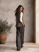 Women's Houndstooth Vest Stand Collar Sleeveless Waistcoat Multi Button Irregular Hem Pocket Vintage Layering Gilet For Fall ZMZ1826I7YZH