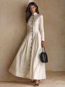 Women's Elegant Stand-Collar Maxi Dress With Contrasting Piping ZMZ1699I7XT