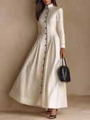Women's Elegant Stand-Collar Maxi Dress With Contrasting Piping ZMZ1699I7XT