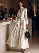 Women's Elegant Stand-Collar Maxi Dress With Contrasting Piping ZMZ1699I7XT