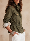 Women's Military-Inspired Cotton Utility Jacket With Gold-Tone Buttons ZMZ1457I3YZH