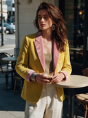 Women's French-style Elegant Single-breasted Color-Block Corduroy Blazer With Pink Velvet Lapel ZMZ1891I3ZYY