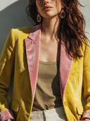 Women's French-style Elegant Single-breasted Color-Block Corduroy Blazer With Pink Velvet Lapel ZMZ1891I3ZYY