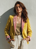 Women's French-style Elegant Single-breasted Color-Block Corduroy Blazer With Pink Velvet Lapel ZMZ1891I3ZYY