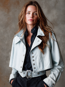 Women's Casual Minimalist Double-Breasted Denim Cropped Jacket ZMZ1761I1XT