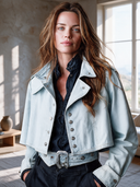 Women's Casual Minimalist Double-Breasted Denim Cropped Jacket ZMZ1761I1XT