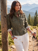 Women's Military-Inspired Cotton Utility Jacket With Gold-Tone Buttons ZMZ1457I3YZH