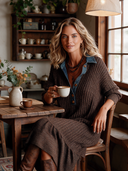 Women's Casual Denim-Collar Ribbed Knit Midi Dress ZMZ1715I1XT
