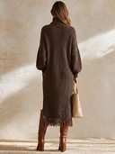 Women's Oversized Turtleneck Ribbed Knit Sweater Dress With Fringe Hem ZMZ1742I0YZH