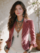 Women's French-style Elegant Velvet-cuff Blazer With Ruffles And Single-breasted Closure ZMZ1867I3ZYY