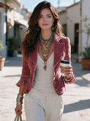 Women's French-style Elegant Velvet-cuff Blazer With Ruffles And Single-breasted Closure ZMZ1867I3ZYY