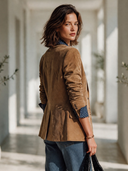 Women's Vintage-Style Faux Suede Blazer With Contrasting Collar And Cuffs, Polka-Dot Pattern, And Single-Breasted Closure ZMZ1864I0ZYY